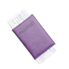 Fototapeta premium Passport with boarding pass on white background