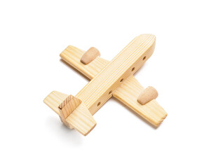Wooden airplane on white background