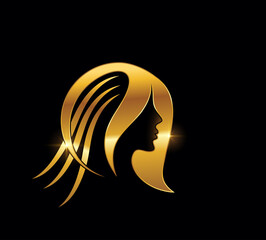 Golden Hair and Beauty Illustration Sign
