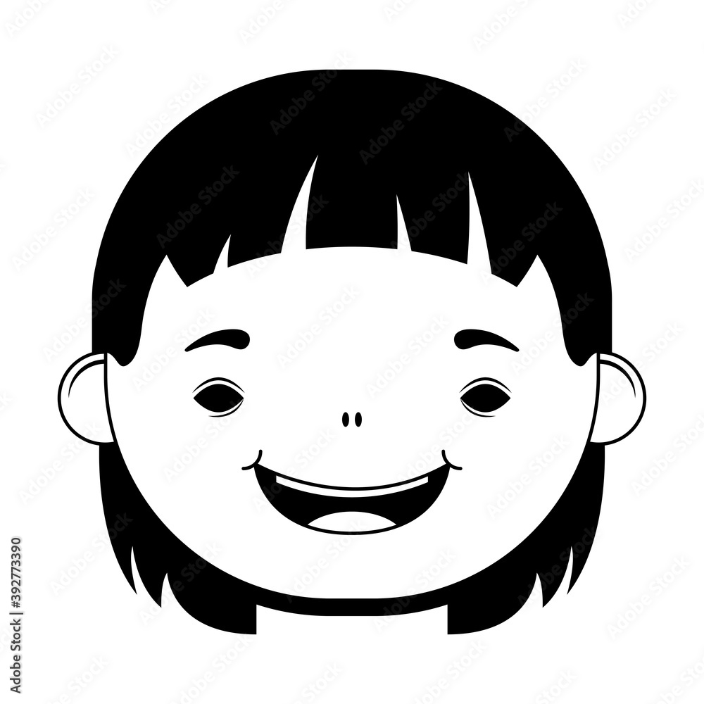 Poster happy little girl head character line style