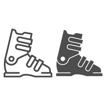 Ski boot line and solid icon, Winter sport concept, Winter sport professional equipment sign on white background, ski shoes icon in outline style for mobile concept and web design. Vector graphics.