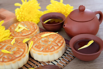 Moon cakes and tea for Chinese Mid-Autumn Festival