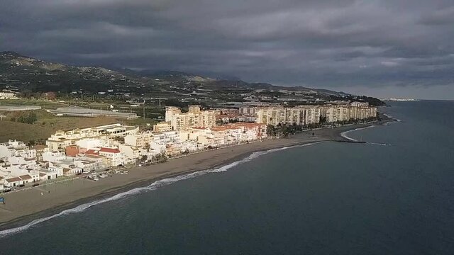Axarquia beach in Costa del Sol, M&aacute;laga, Andalusia, Spain. Aerial view of the shore and houses