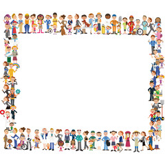人々集合　働く人　集団　イラスト　フレーム