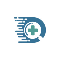 simple modern abstract uppercase d letter medical magnifying glass vector icon