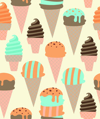 Warm colors Ice Cream seamless retro pattern, fashion fabric textures, vector illustration. Design for web, packaging and mobile app.
