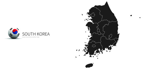 South Korea Map and Flag Icon Map of Asian countries.