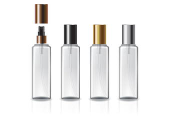 White square cosmetic bottle with 4 colors spray and plain lid for beauty or healthy product.