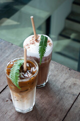 Coffee glass decorated with fern leaf