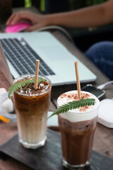 Coffee glass decorated with fern leaf