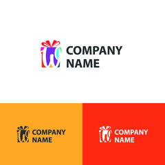 Colorful Gift box with initial W letter logo concept. Gift store/shop logo template