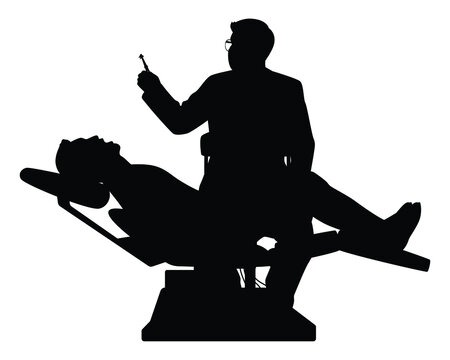 recommend clip art: Dentist and patient in dental room silhouette vector