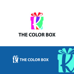 Colorful Gift box with initial K letter logo concept. Gift store/shop logo template