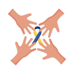hands team with down syndrome campaign ribbon flat style icon