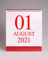 Simple desk calendar for New Year Augugst 2021.