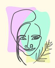 abstract doodle face woman smile contemporary emotional line art decoration for web or print element