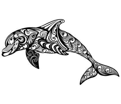 The dolphin with the zentangle abstract art for the drawing inspiration