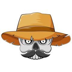 The skull head with mustache and straw hat for the mascot inspiration