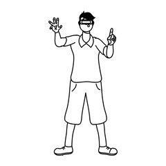 young man using reality virtual technology line style