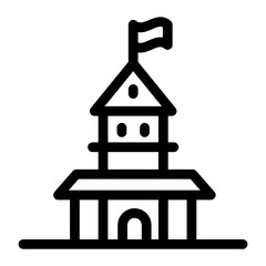 
Building with flag, solid icon of institute
