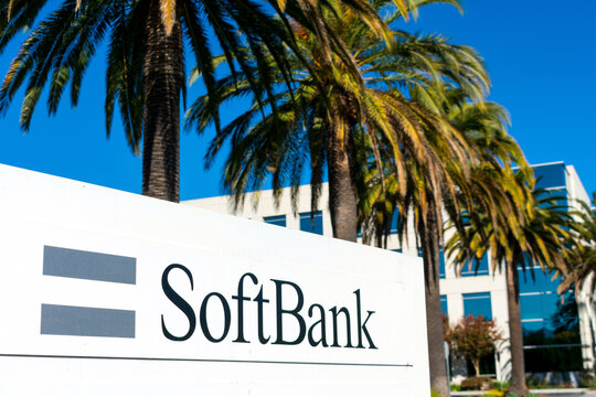 SoftBank sign at SoftBank Vision Fund headquarters in Silicon Valley. SoftBank Group Corporation is a Japanese multinational conglomerate holding company - San Carlos, CA, USA - 2020