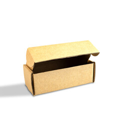 Cardboard brown box or Kraft package box isolated on a white background. with clipping paths.
