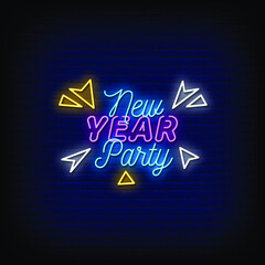 New Year Party Neon Signs Style Text Vector