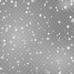 Seamless Xmas card with falling snowflakes on transparent background. Vector