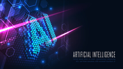Ai hexagon text in futuristic concept suitable for future technology artwork , Responsive web banner