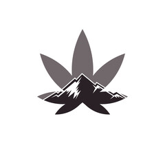 simple modern marijuana leaf with mountain vector icon