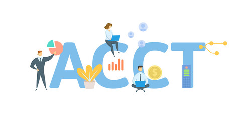 ACCT, Account. Concept with keywords, people and icons. Flat vector illustration. Isolated on white background.
