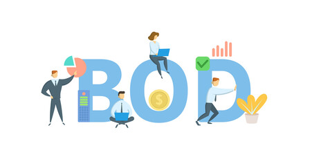 BOD, Board of Directors. Concept with keywords, people and icons. Flat vector illustration. Isolated on white background.