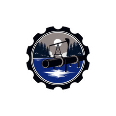 vintage alaska oil pipeline industry landscape view gear vector icon