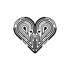 modern abstract tech heart made of a digital electronic circuit vector icon