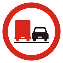 No overtaking for trucks. Road traffic sign, vector icon. 
