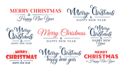 Set of Christmas lettering isolated on white background. Christmas label in flat style. Vector illustration