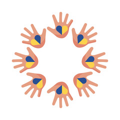 down syndrome hands with hearts around flat style icon