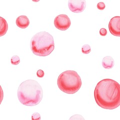 Watercolor hand painted seamless abstract pattern with pink bubbles