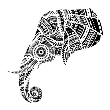 Elephant tattoo ornamented with Maori style elements