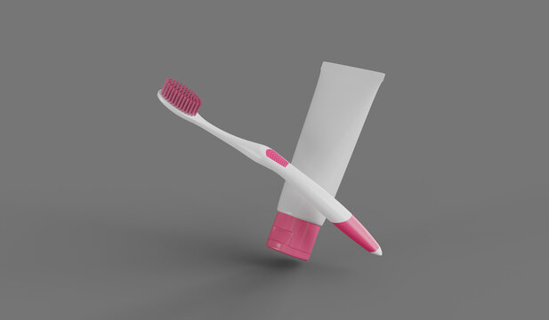 Teeth brush and toothpaste mockup 3d render model for product packaging design