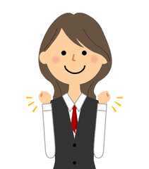 ガッツポーズをする制服姿の女性
