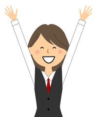 バンザイをする制服姿の女性