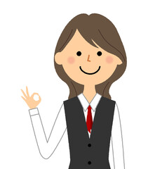 OKサインをする制服姿の女性