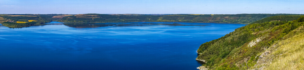 Obraz premium beautiful panorama landscape view of the mountains and the Dniester river Bakota