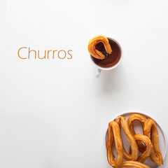 Typical Spanish churros, fried-dough pastry served  usually with chocolate ,Word Churros in Spain
