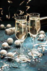 Two champagne glasses ready to celebrate in  New Year
