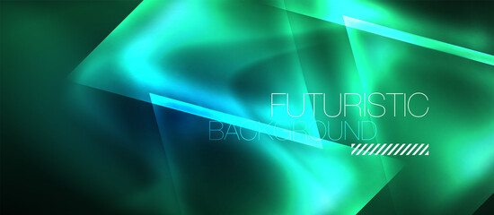 Neon geometric abstract background. Triangles with color glowing light effects in the dark. Vector illustration for covers, banners, flyers and posters and other
