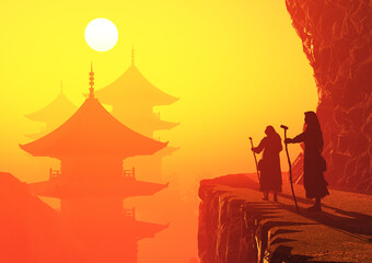 Buddhist temple at dawn.