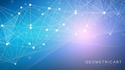 Geometric abstract background with connected line and dots. Structure molecule and communication. Big Data Visualization. Medical, technology, science background. Vector illustration.