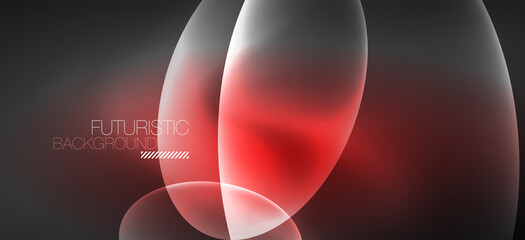 Neon ellipses abstract backgrounds. Shiny bright round shapes glowing in the dark. Vector futuristic illustrations for covers, banners, flyers and posters and other